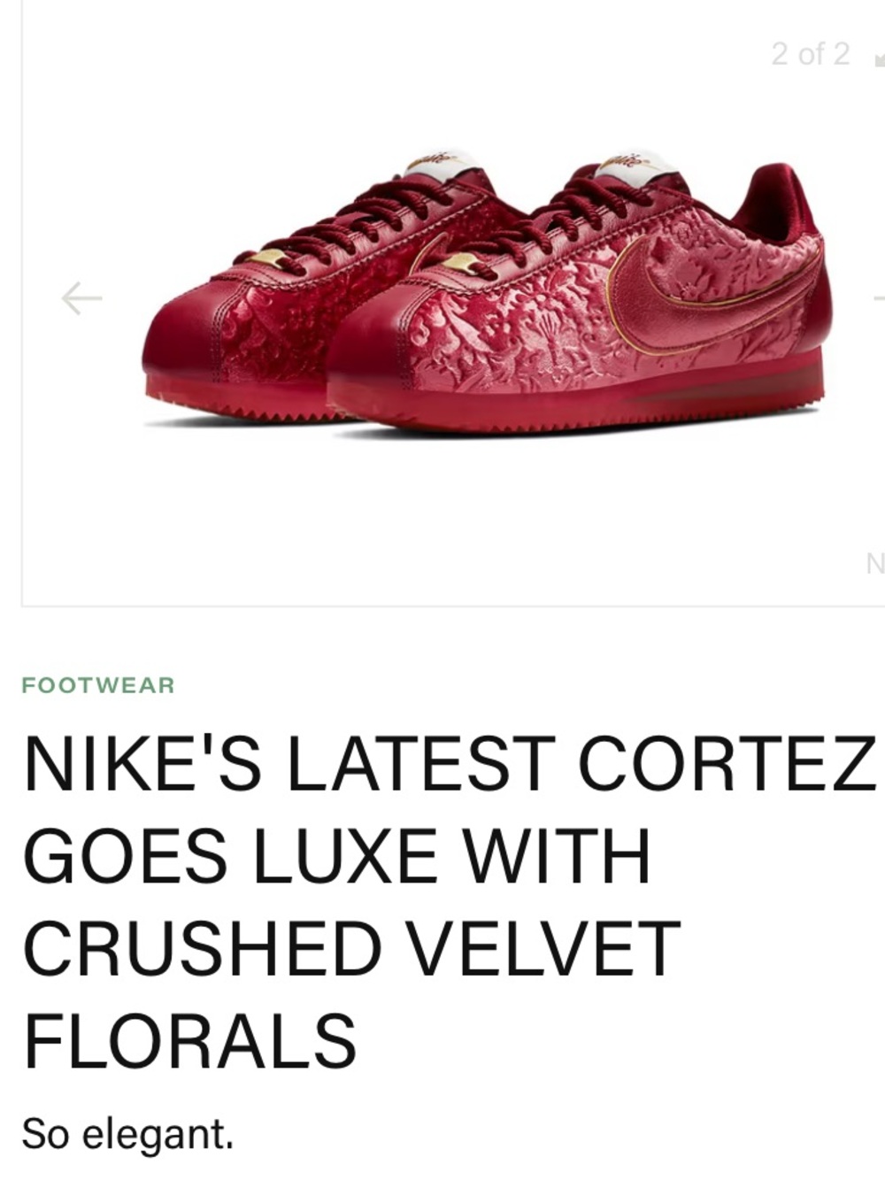 Nike Classic Cortez Floral Crushed Velvet with Gold Hardware Low Profile Red 10 - Picture 2 of 16